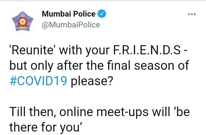 मुंबई पुलिस ने कोविड जागरूकता फैलाने के लिए “फ्रेंड्स” के पुनर्मिलन को मजाकिया अंदाज में पेश किया