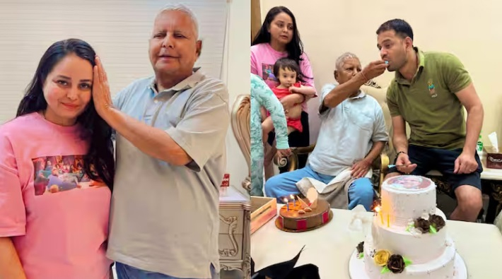 लालू यादव ने जन्मदिन पर परिवार के साथ काटा केक